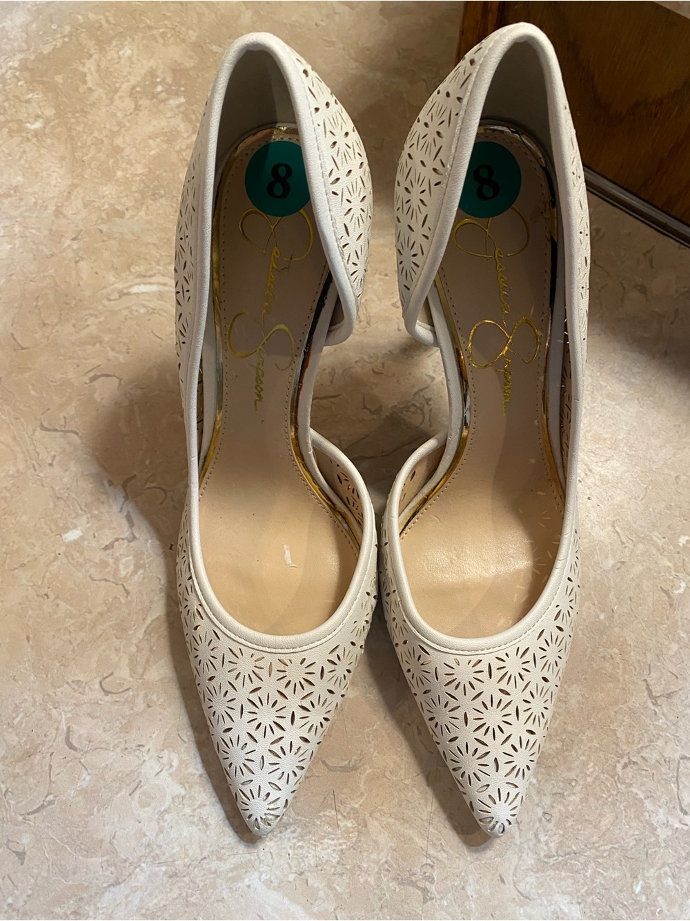 Jessica Simpson Ivory Laser-Cut Pointed Heels